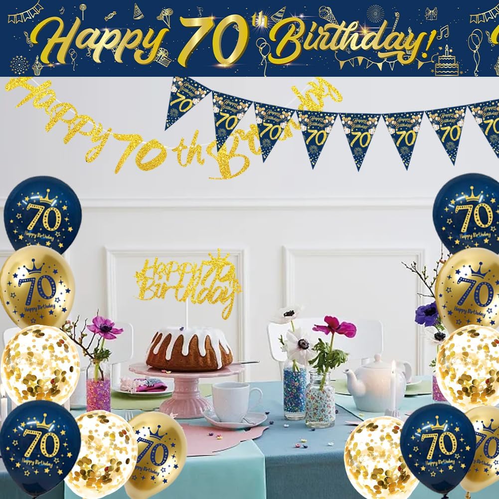 Detalle de Blue Gold Happy 70th Birthday Decoration Kit