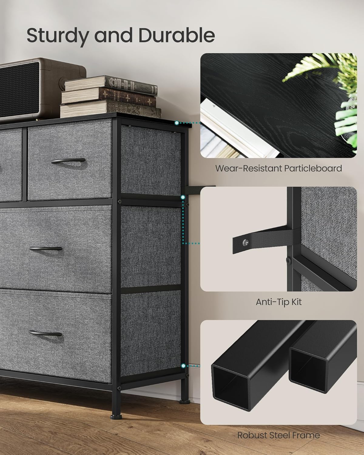 Detalle de SONGMICS BELLAH 9-drawer chest of drawers (steel, slate grey) LGS324G101