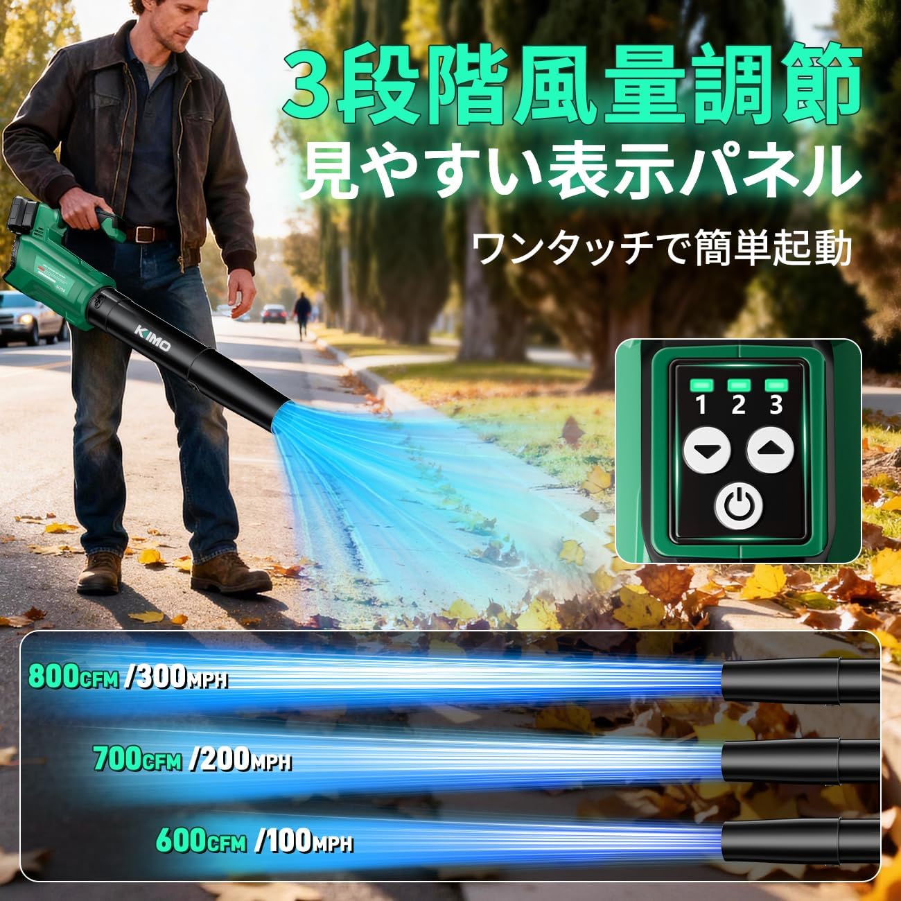 Detalle de KIMO 63801 充電式ブロワー 20Vバッテリー2個付属・風速3段階・延長チューブ対応