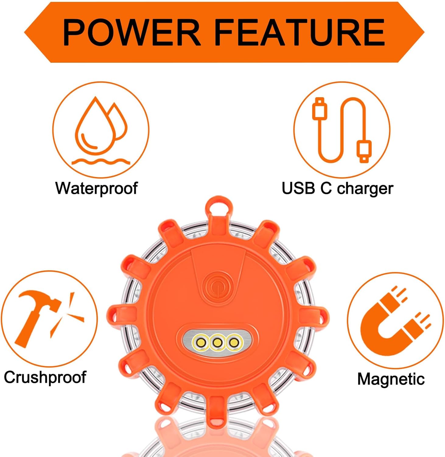 Detalle de USB-C Rechargeable LED Road Flares Emergency Lights with Magnetic Base (3-Pack) — USB C Rechargeable Road Flares Kit