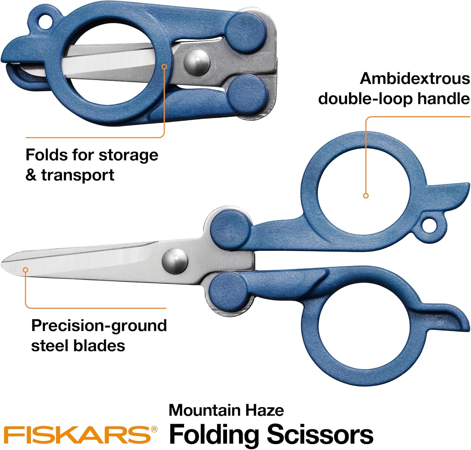 Detalle 2 de Fiskars 1067375 デザイナー折りたたみはさみ 4インチ マウンテンヘイズ、ステンレス刃