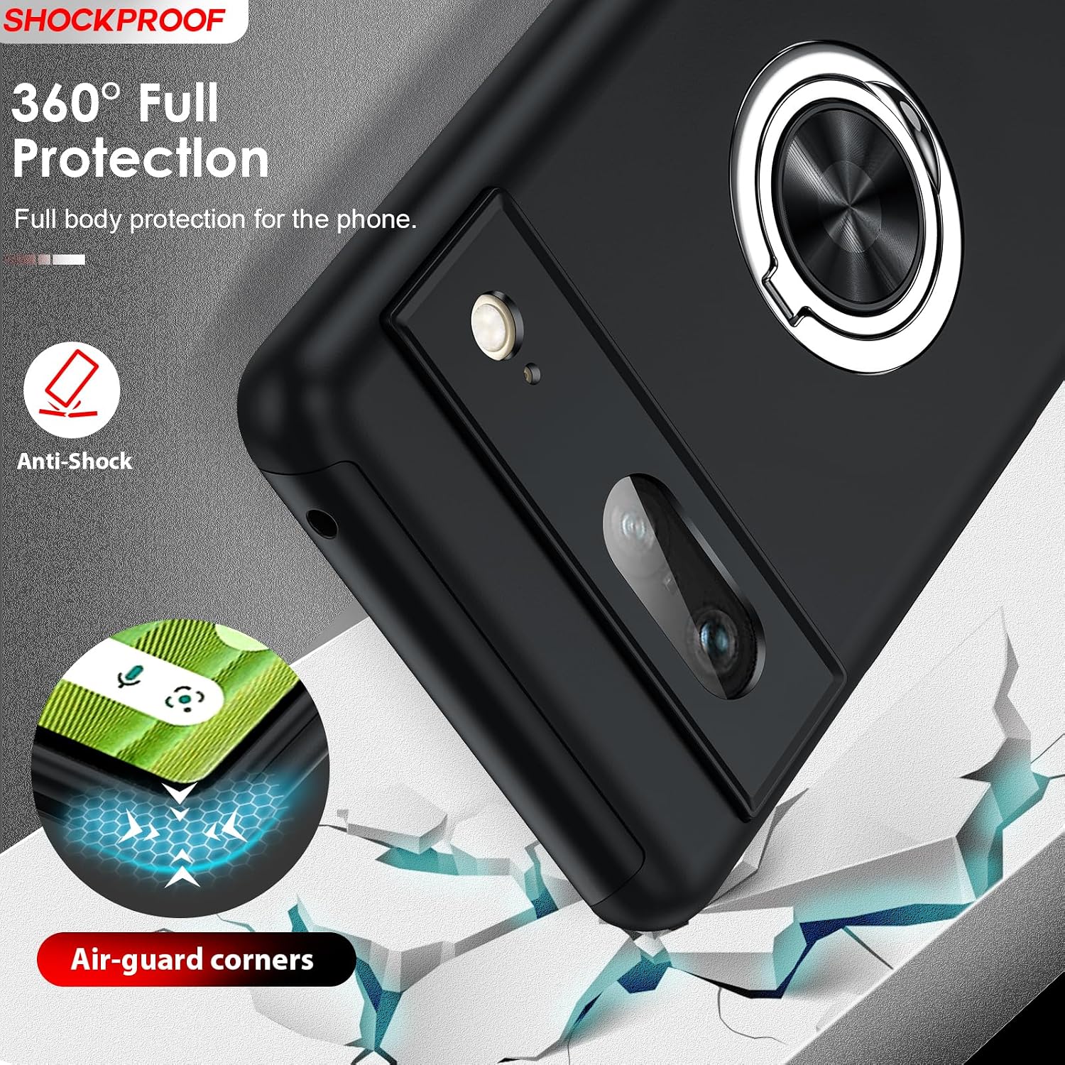 Detalle de LeYi Purple Case with 2 Screen Protectors and Invisible Ring Stand for Google Pixel 7 (5G)