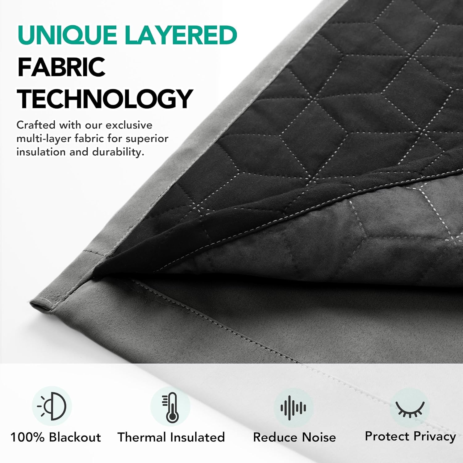 Thumbnail 6 de Deconovo Thick Thermal Door Curtain 52 x 84 Inch (132 x 214 cm) – Blackout, Cold-Resistant, Microfiber Quilted Lining in Light Grey, 1 Panel