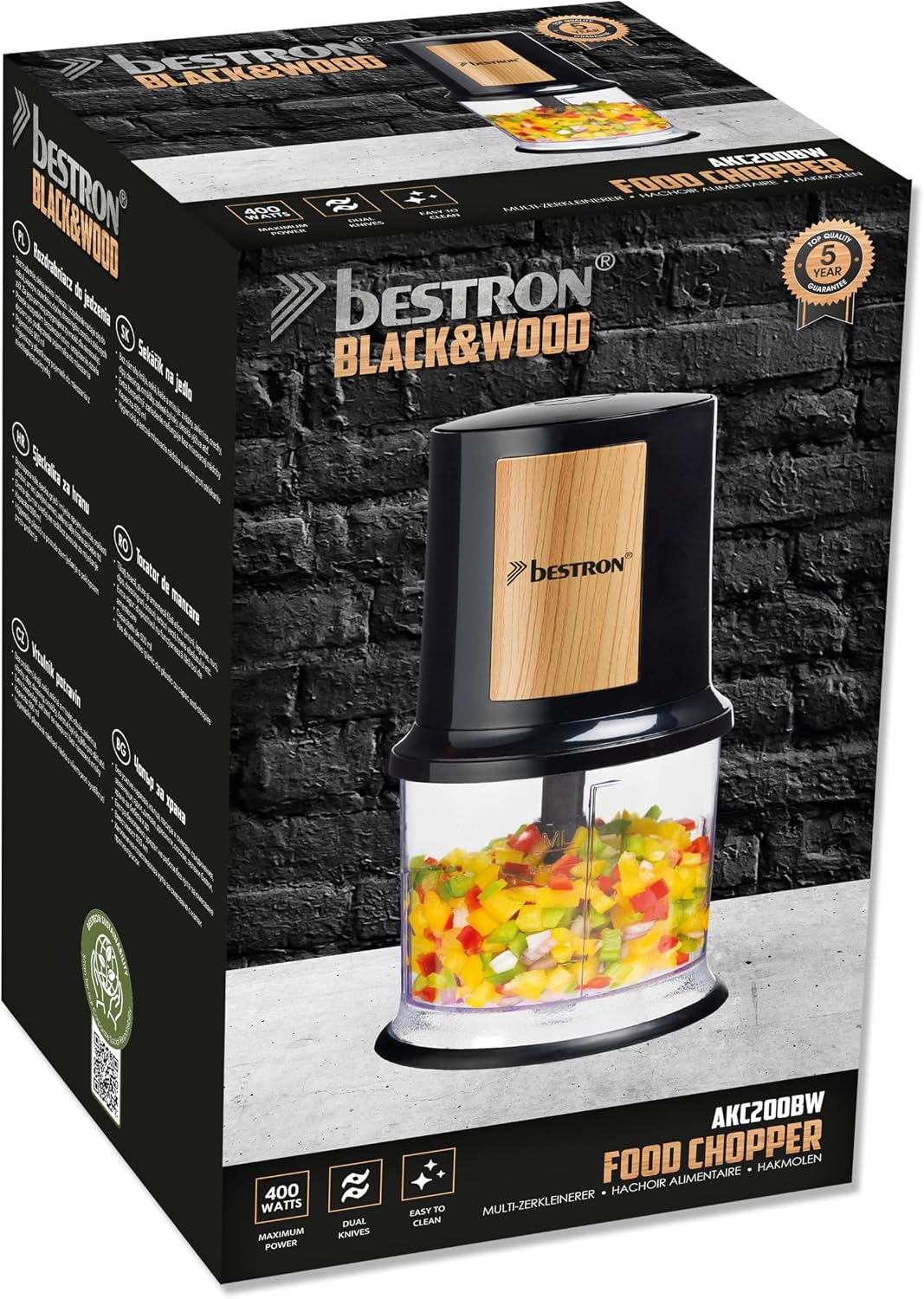 Detalle de Bestron hachoir électrique, mini hachoir 500 ml – 2 lames en inox, noir/argent