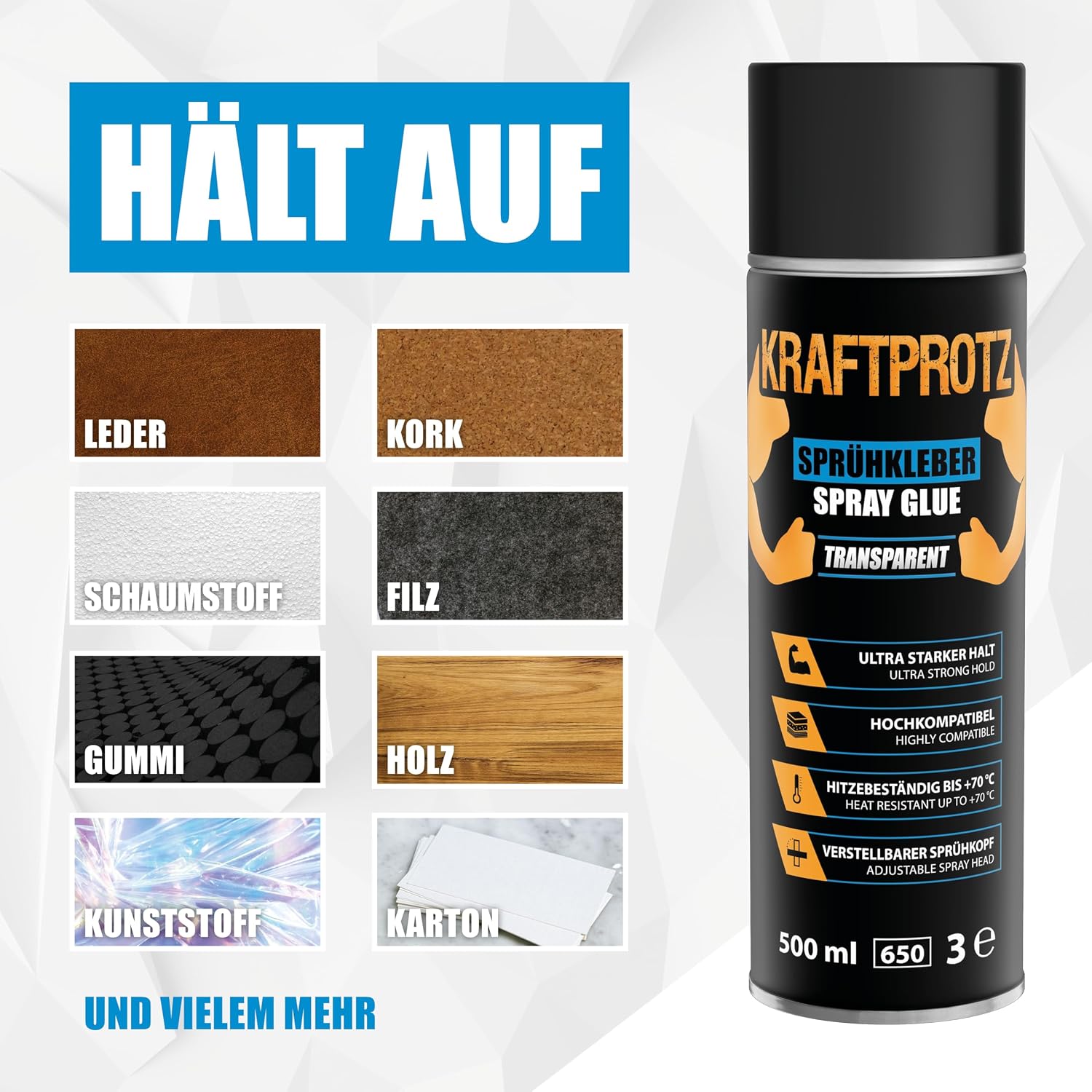 Thumbnail 5 de KRAFTPROTZ Sprühkleber extra stark 500 ml – transparent, hitzebeständig bis +70 °C