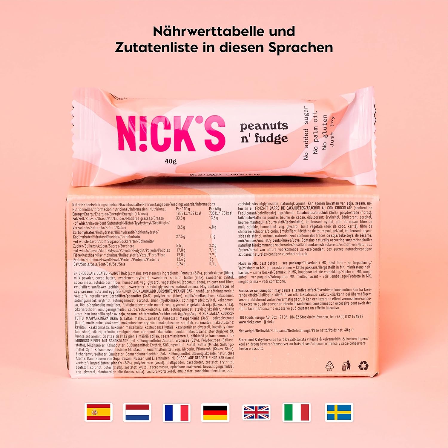 Thumbnail 1 de NICKS Keto Riegel Peanuts n Fudge — 15x40g 🍫