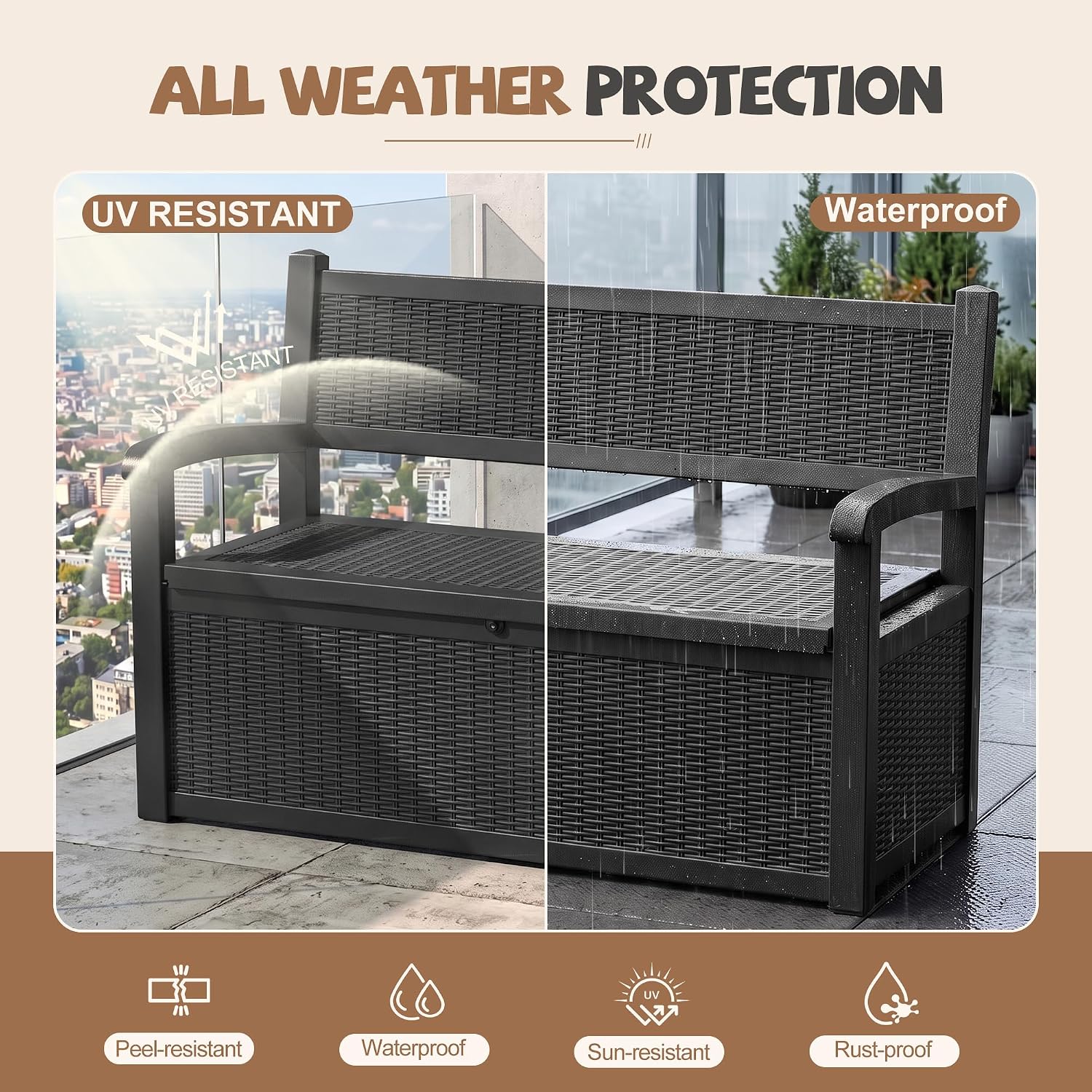 Detalle de EFU Outdoor Storage Bench, 130-Gallon