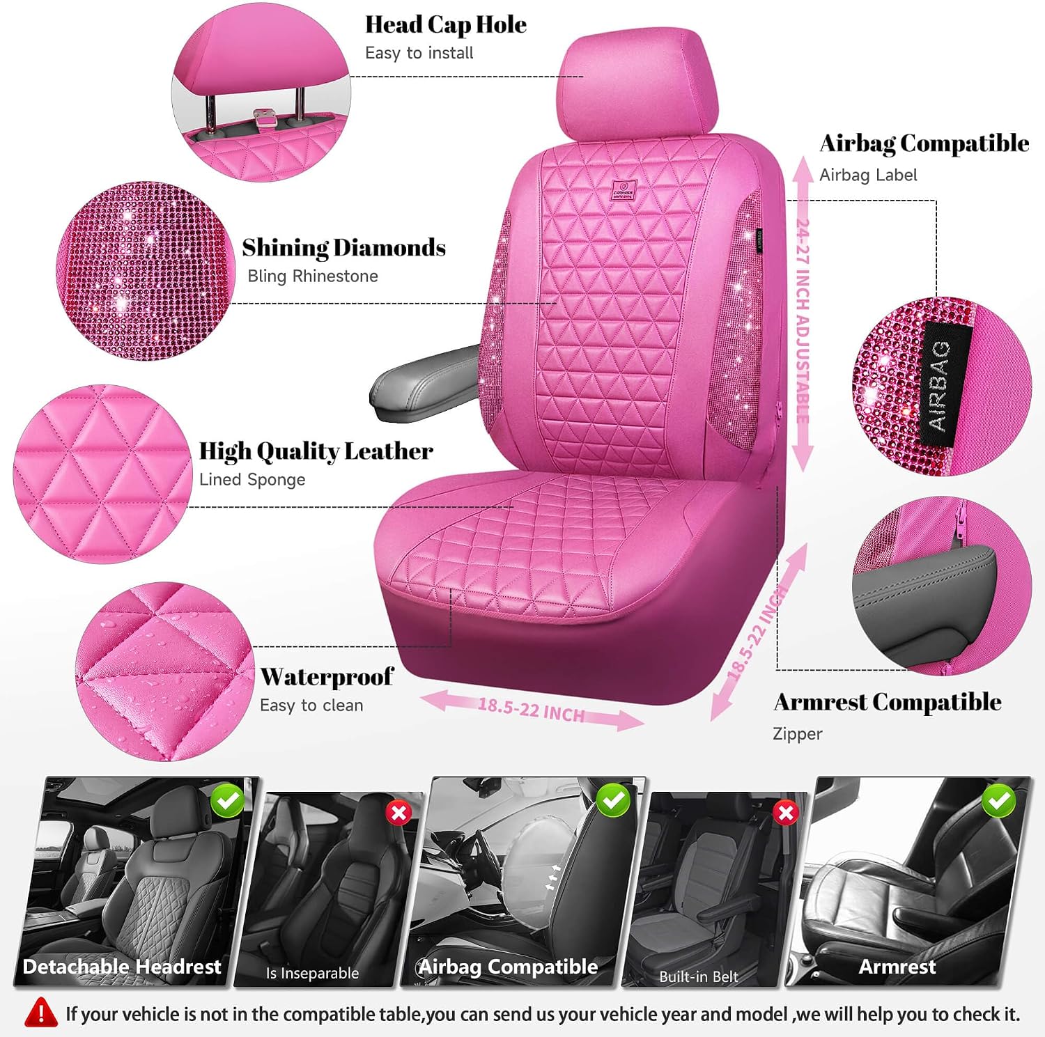 Detalle de CAR PASS Hot Pink Bling Seat Covers