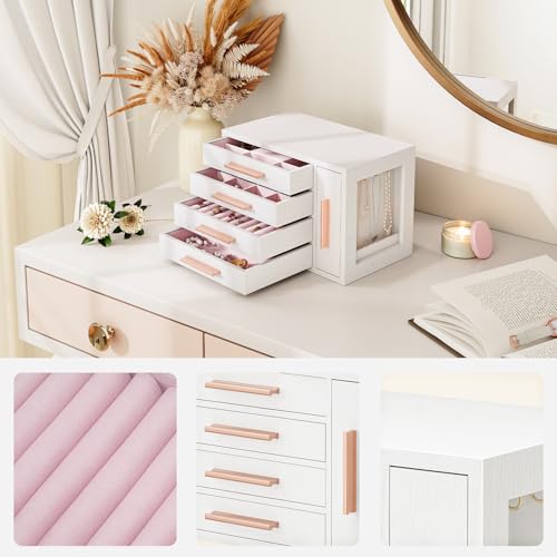 Thumbnail 5 de HOOBRO Caja Joyero de 4 Niveles con Ventana Transparente (EWD09JB04) – Organizador de Joyería en Blanco y Dorado