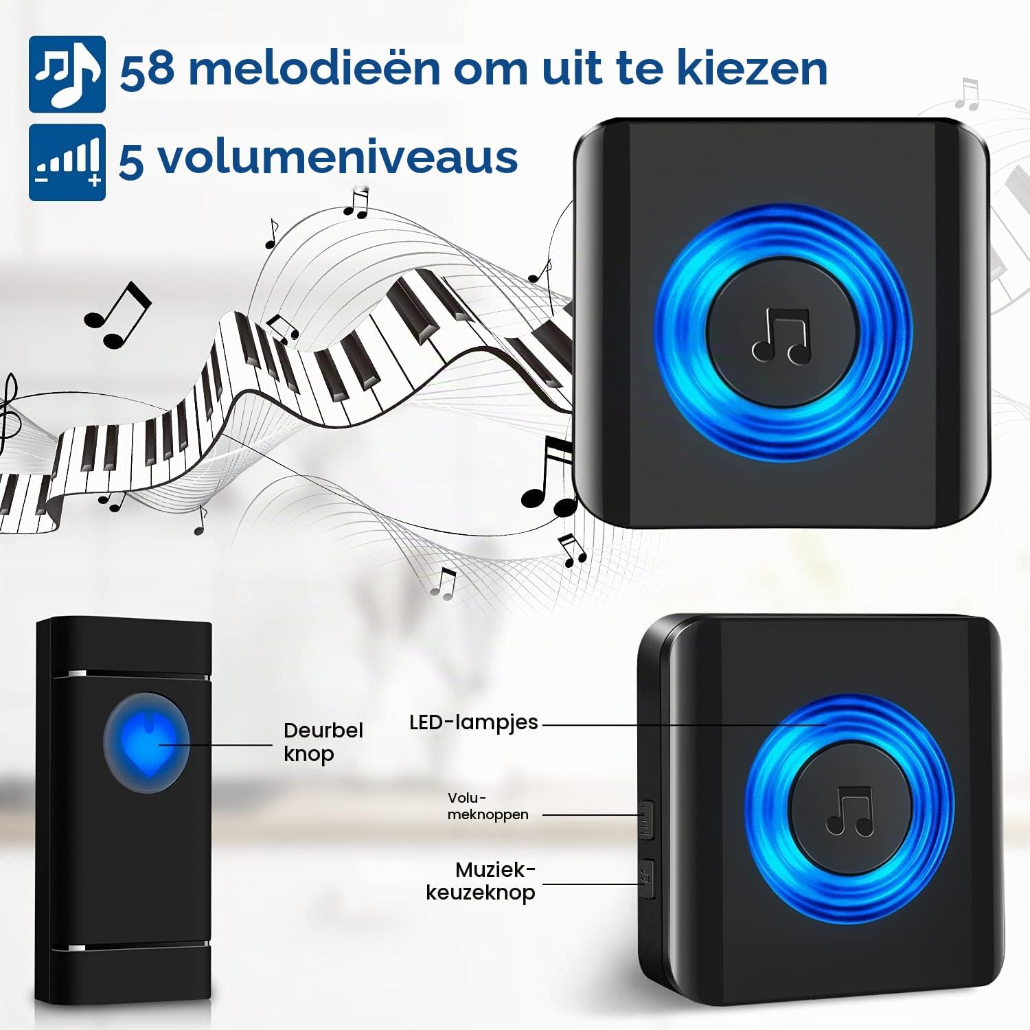 Detalle 2 de Satisure draadloze deurbel met 2 zenders, 2 ontvangers, 400 m en IP55