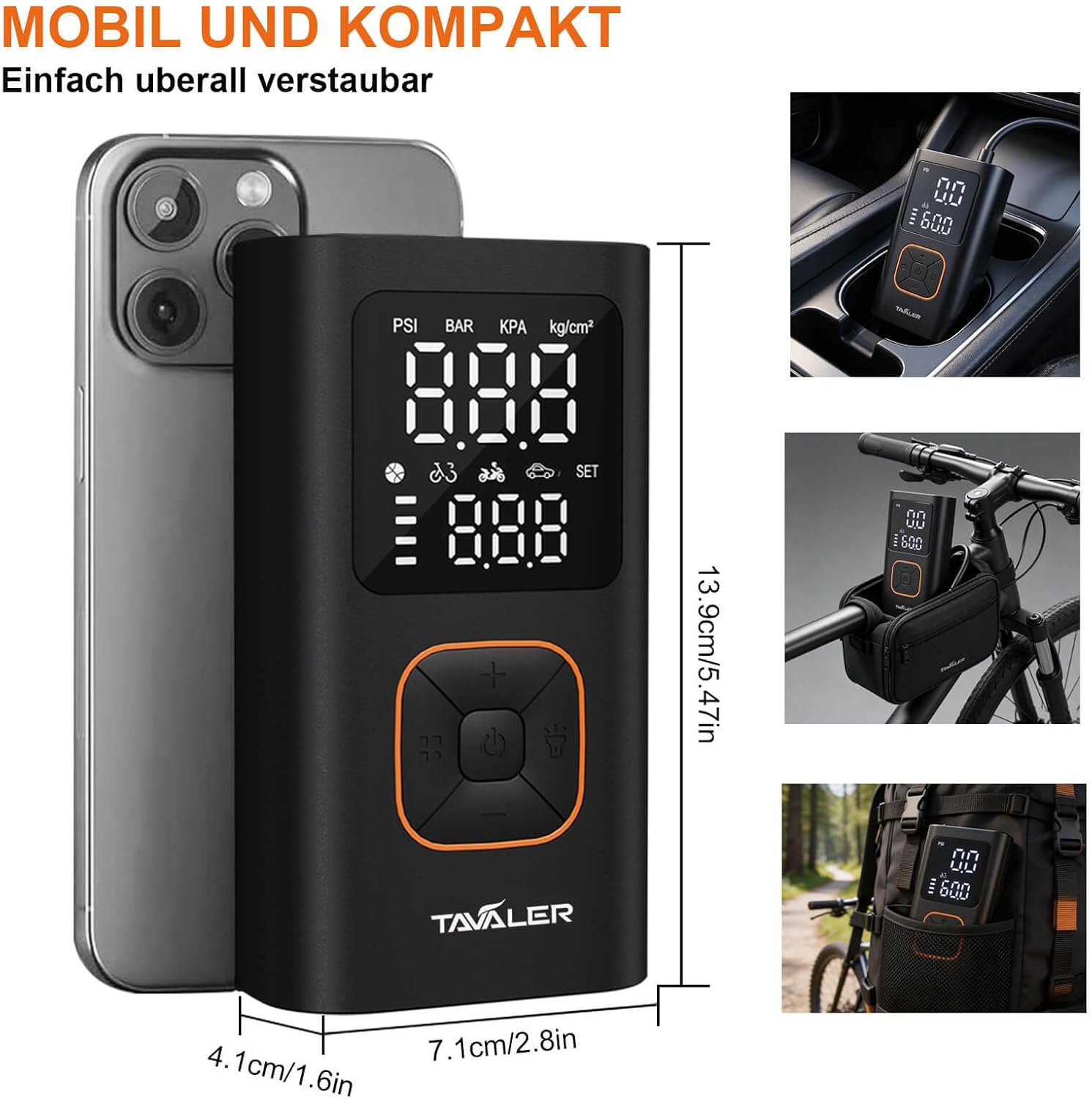 Thumbnail 1 de Tavaler kabellose 150 PSI Akku-Luftpumpe mit Speicherfunktion, Auto-Stop & LED-Licht – kompakt & vielseitig