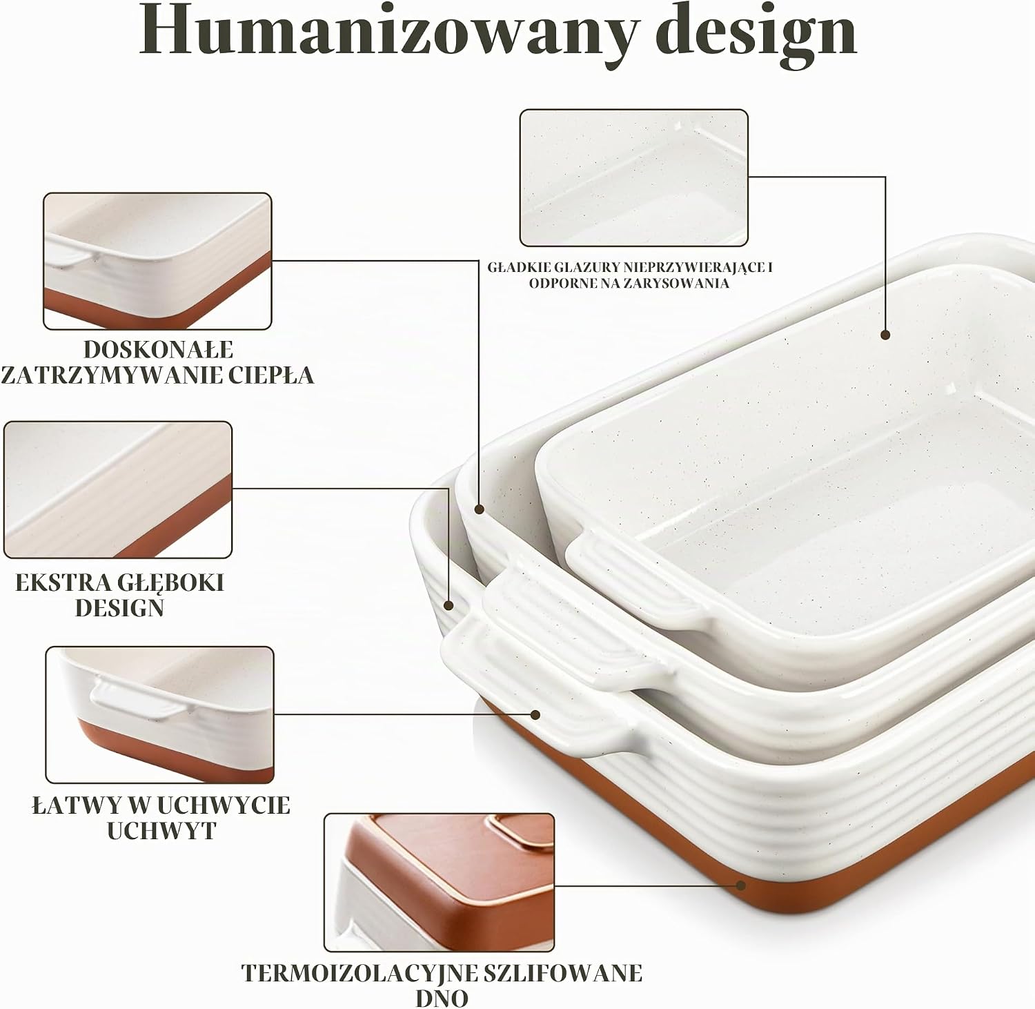 Thumbnail 4 de MALACASA TARA – ceramiczny zestaw 3 naczyń do zapiekania, 1,45–3,8 l, khaki i biel