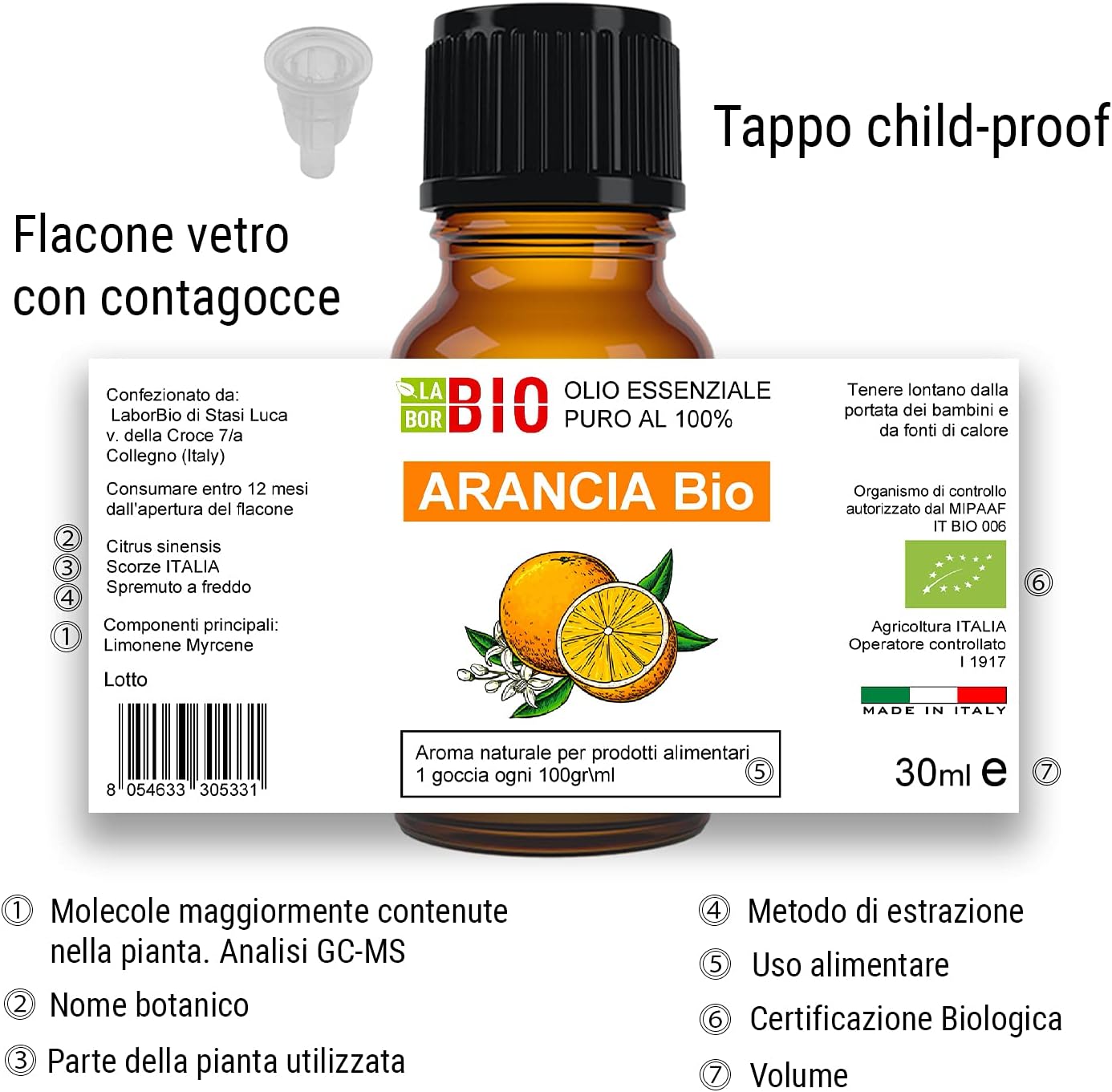 Detalle 1 de Laborbio olejek eteryczny Sycylia – słodka pomarańcza, ekologiczny, 30 ml