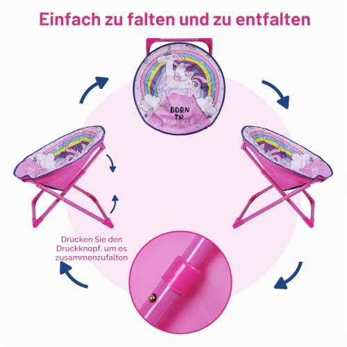 Detalle de Outplea Regenbogen Einhorn Kinder Campingstuhl Faltbar – Rosa Mondstuhl KLappbar, Tragbarer Kleinkindstuhl für Garten, Picknick und Camping