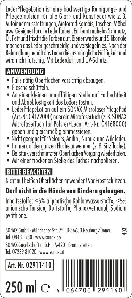 Detalle 2 de SONAX LederPflegeLotion 250 ml Lederpflege