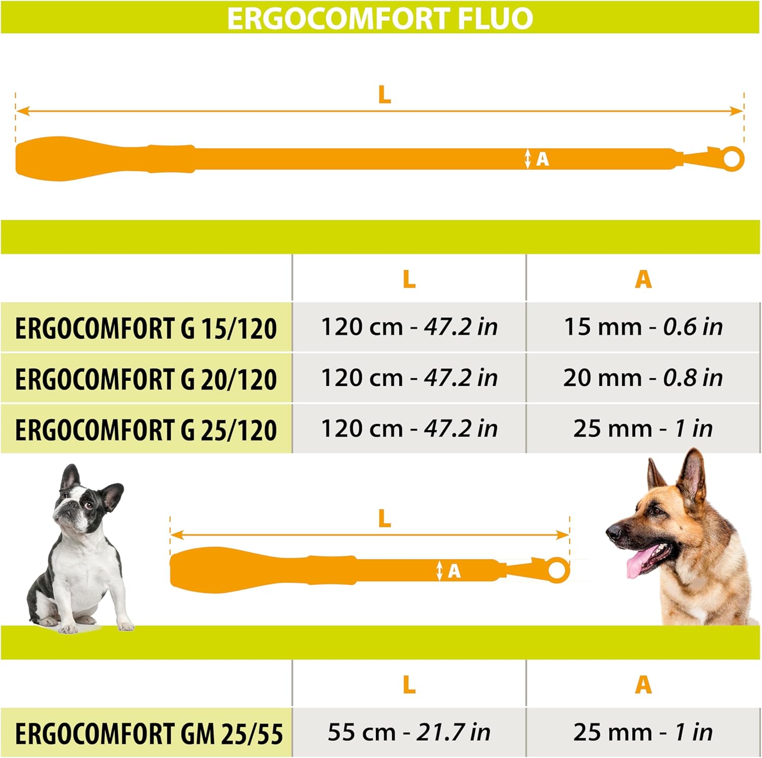 Detalle de Ferplast Laisse Courte ERGOFLUO – Laisse pour Chien de Grande Taille, poignée Ergonomique rembourrée, nylon, 55 cm x 2,5 cm, Jaune