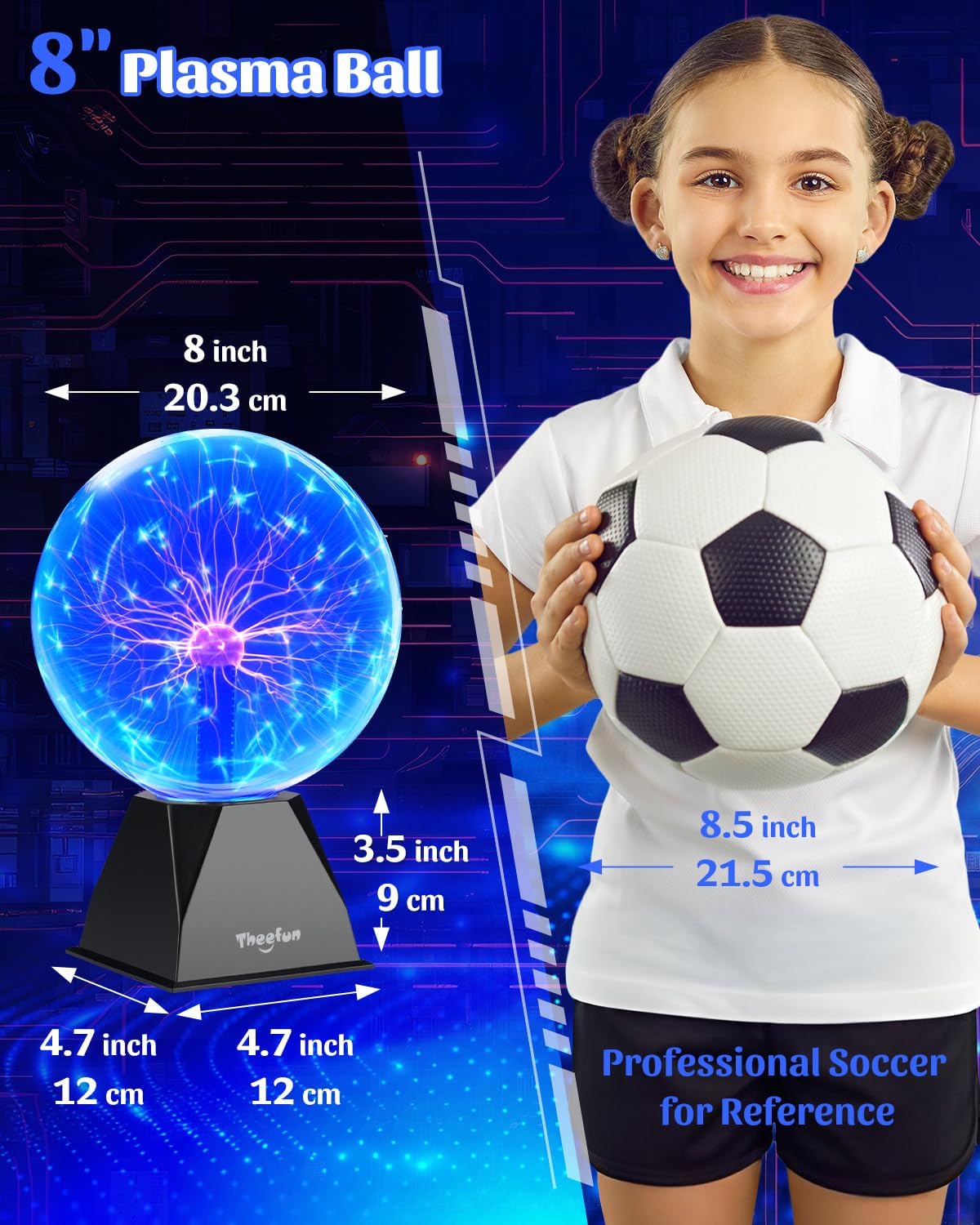 Detalle de Theefun NX-PS-8 8-Inch Plasma Globe, Blue Touch & Sound Lamp