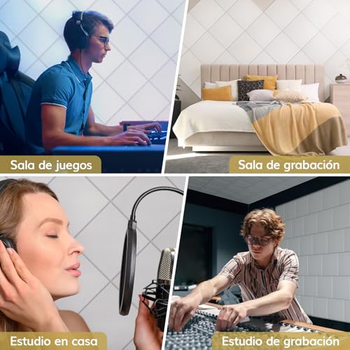 Detalle 2 de TONOR 18 PCS Paneles Acústicos Adhesivos Cuadrados 30x30 cm—Aislamiento y Estética para Paredes, Techos y Puertas