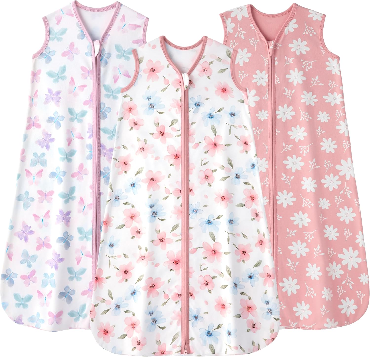 Detalle de FIEMOL Baby-Schlafsack 0,5 Tog (6–12 Monate), Baumwolle, 3er-Pack – rosa Schmetterling