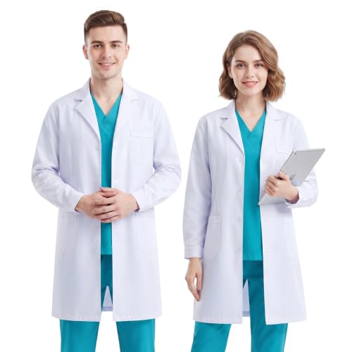 Beautyshow White Lab Coat, Long-Sleeved Polyester-Cotton, White, XXL