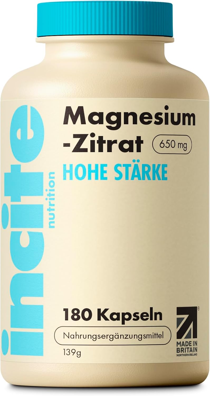 Detalle de Incite Nutrition Magnesium Citrat Kapseln 650 mg – Hochdosierte vegane Ergänzung