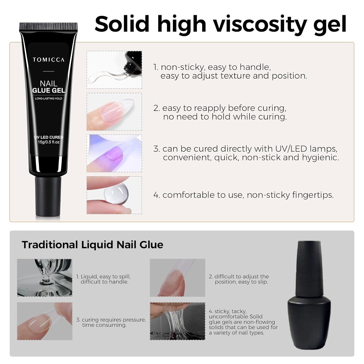 Detalle 2 de TOMICCA Solid Nail Glue Gel 15g — nail adhesive 💅