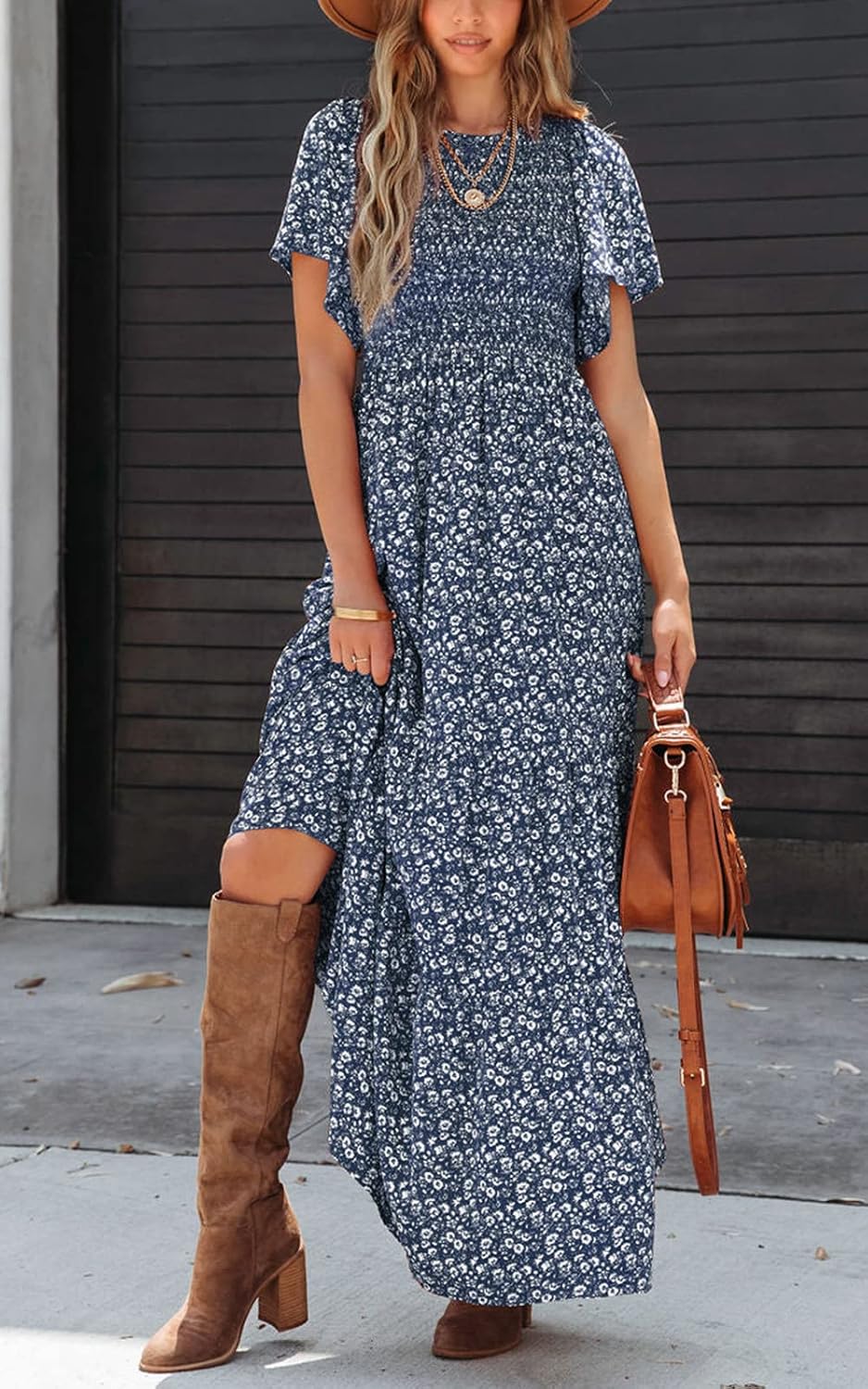 Detalle 2 de PRETTYGARDEN Women's 2026 Summer Flutter Short Sleeve Boho Floral Maxi Dress