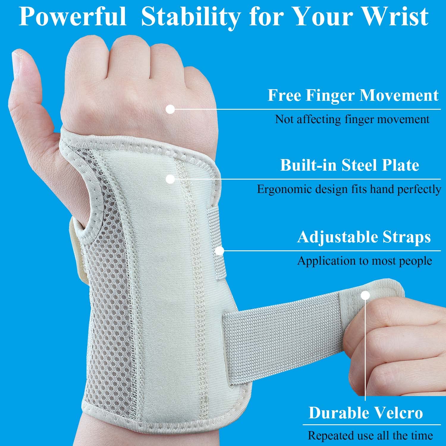 Detalle 2 de Tianhengyi Wrist Brace for Carpal Tunnel, Right Hand S/M, Khaki