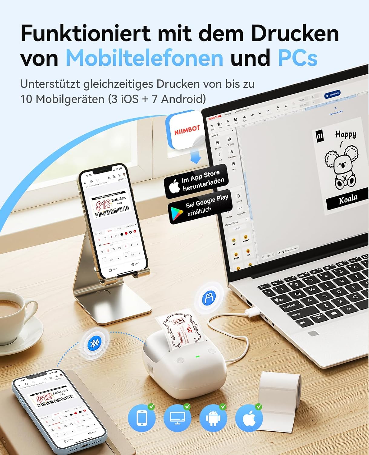 Thumbnail 6 de NIIMBOT B2 Pro Etikettendrucker mit 300DPI, Bluetooth und wasserfesten selbstklebenden Etiketten (Rot/Schwarz)