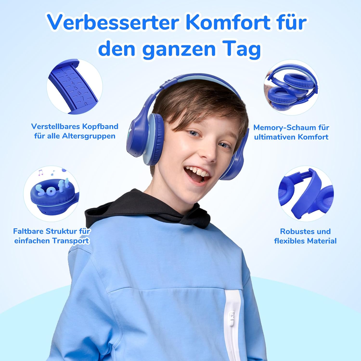Detalle 1 de EarFun Bluetooth Kopfhörer Kinder 90 Std Akku