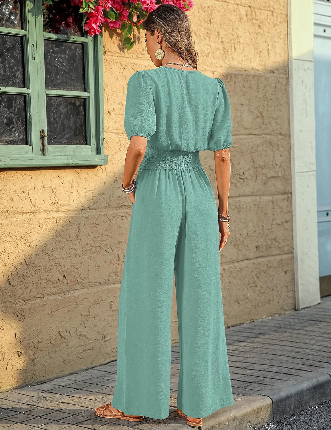Thumbnail 2 de LOOKBOHO Womens Jumpsuits: Short Sleeve V-Neck Wide Leg Romper for Summer 2026