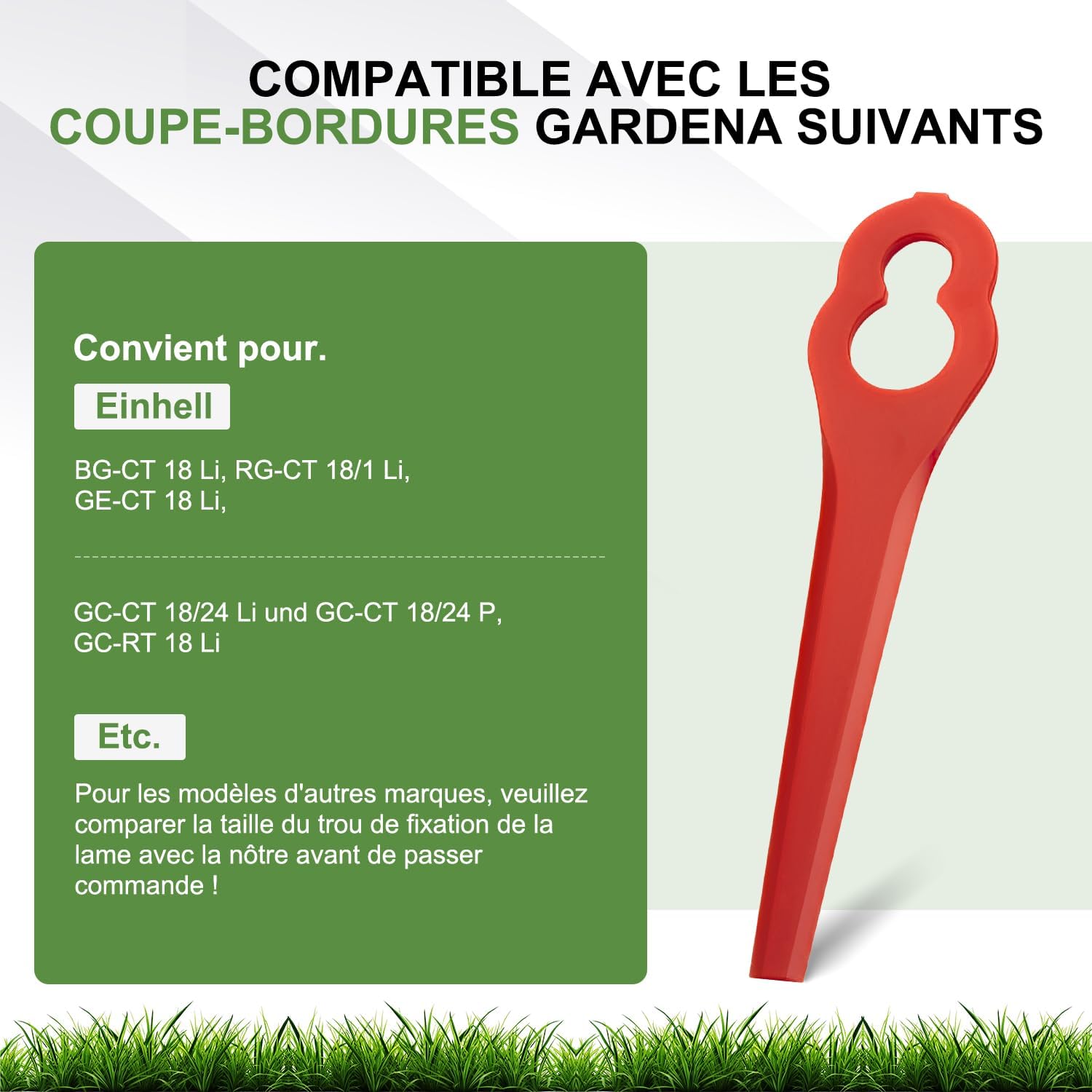Detalle de Lot de 100 lames de rechange en PA6 (nylon) compatibles Einhell pour coupe-bordures sans fil