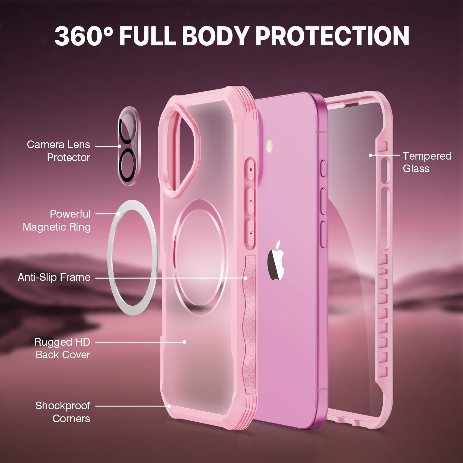 Thumbnail 1 de CENHUFO 360° Protection Case for iPhone 16 Plus with Built-in 9H Glass Screen Protector and Camera Lens Shield