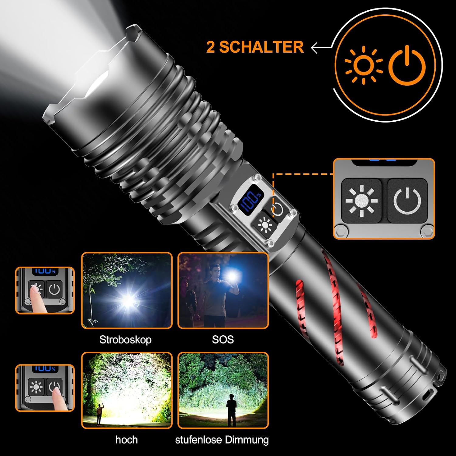 Detalle de Relybo GT221 LED Taschenlampe 1000000 Lumen