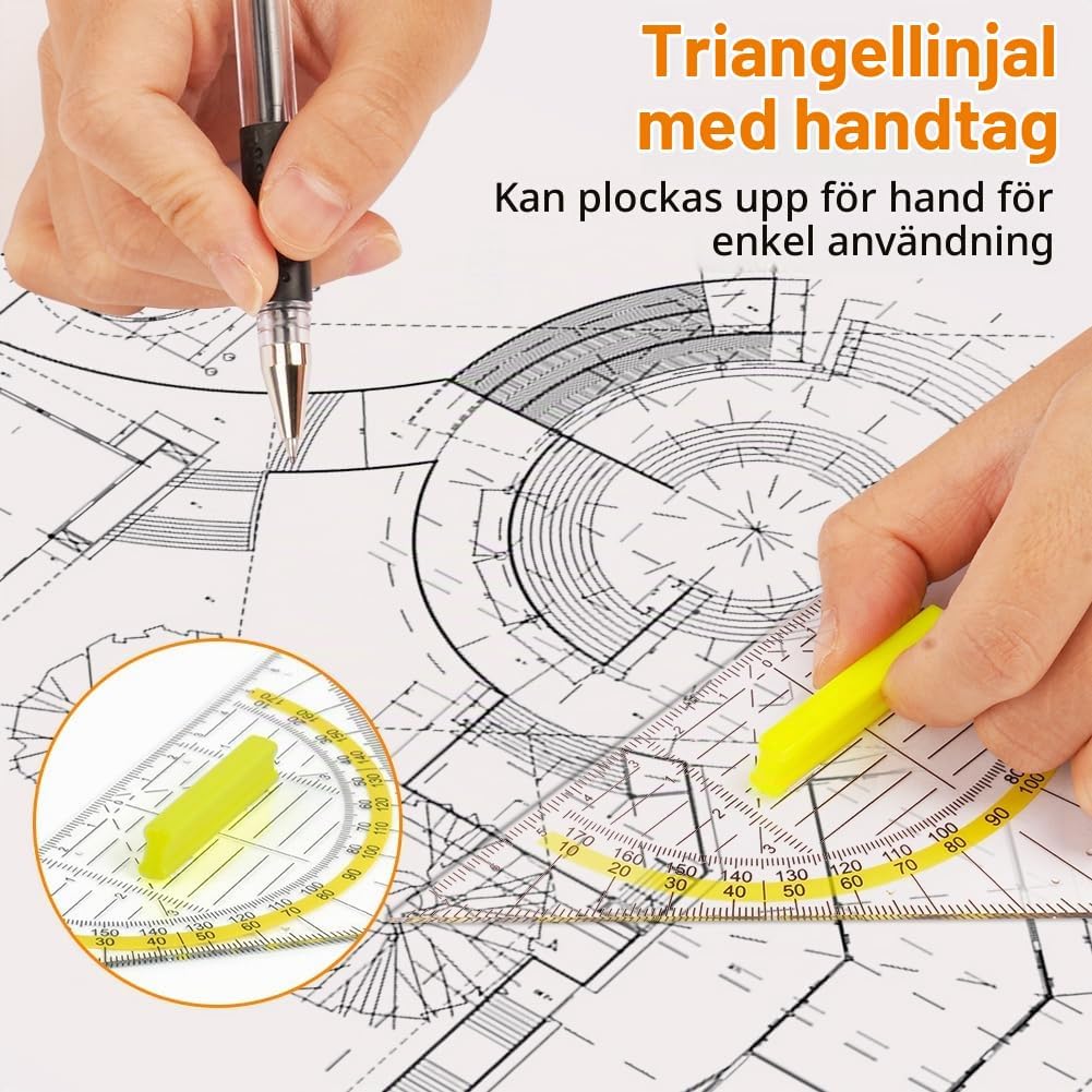 Detalle de Vicloon geometriset 16 cm, 4 triangellinjaler i plast med handtag