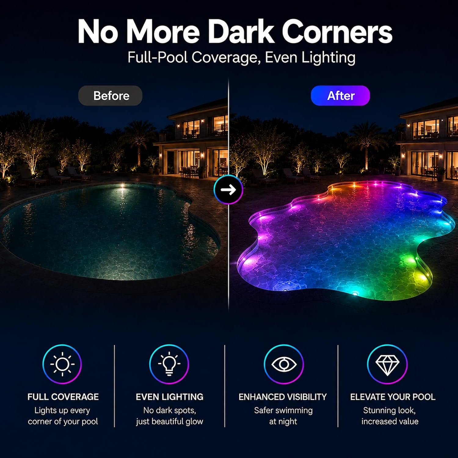 Thumbnail 1 de Soiarllt 25m 16 Lampes Swimming Pool Lights with App & Remote – IP68 Submersible RGB LED Lights for Pools and Ponds