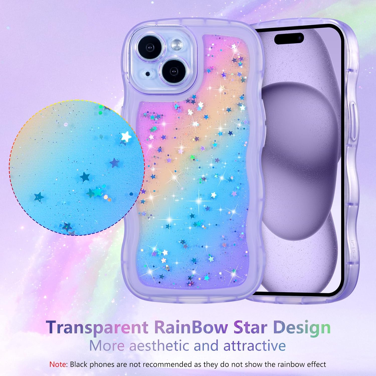 Thumbnail 2 de ZTOFERA Handyhülle für iPhone 14 Plus (6,7") mit irisierendem Wellenrahmen und Sternen-Design