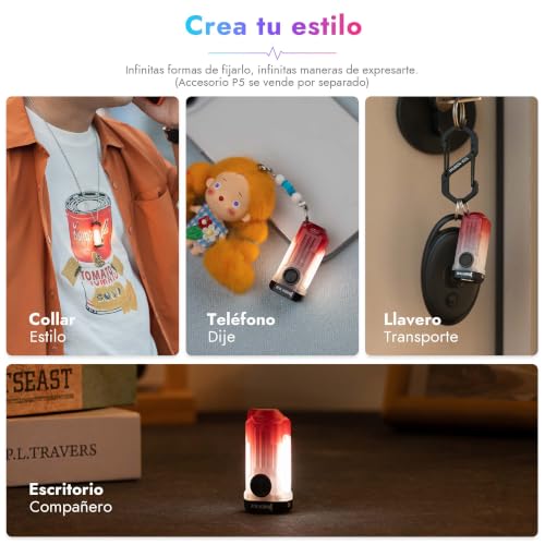 Detalle de WUBEN E2 Mini: linterna LED recargable 3‑en‑1 para llavero y collar