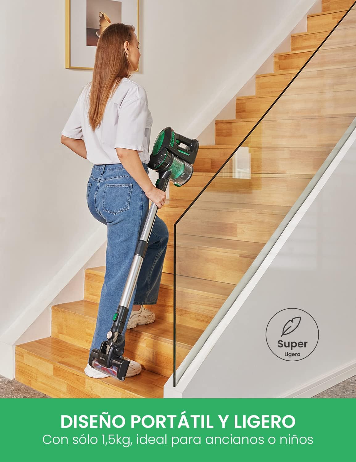 Detalle 1 de Vactidy V8 Aspiradora 200W, Verdes, Compacta y Potente
