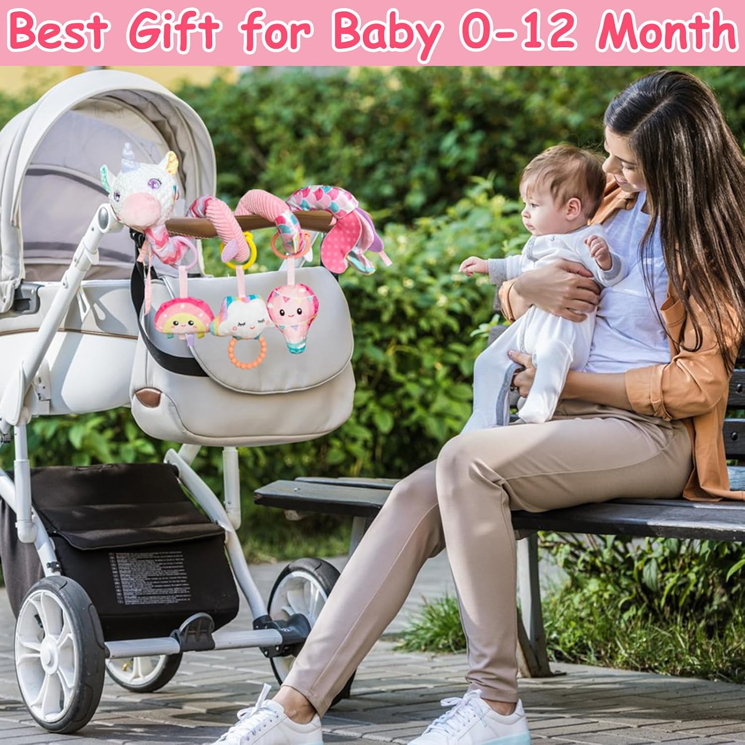 Thumbnail 6 de Kulveanju Baby Spiral Pram Toy 0-6 Months – Musical Plush Spiral Activity Hanging Toy (Pink)
