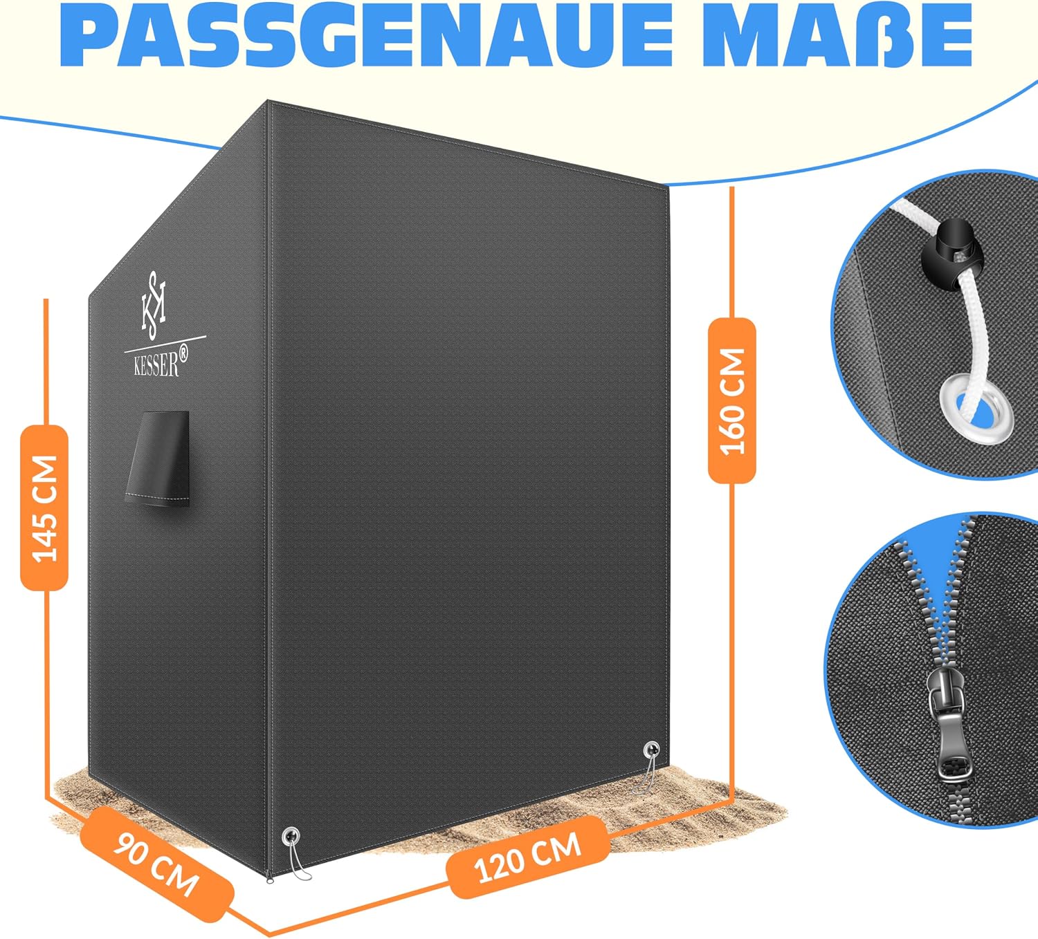 Thumbnail 6 de KESSER Premium Strandkorb Schutzhülle – 120x90x160 cm, UV- & wasserdicht, 600D Oxford-Gewebe, belüftete Abdeckung in Anthrazit