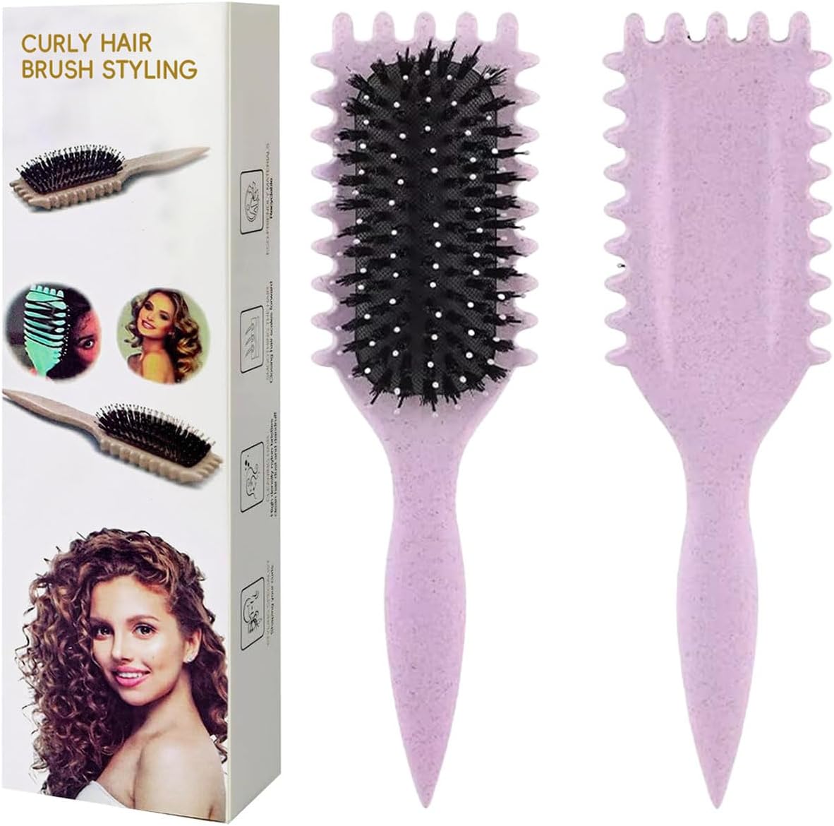 Detalle de Bagtopia Curl Brush for Curly Hair, Purple Boar and Nylon Bristles