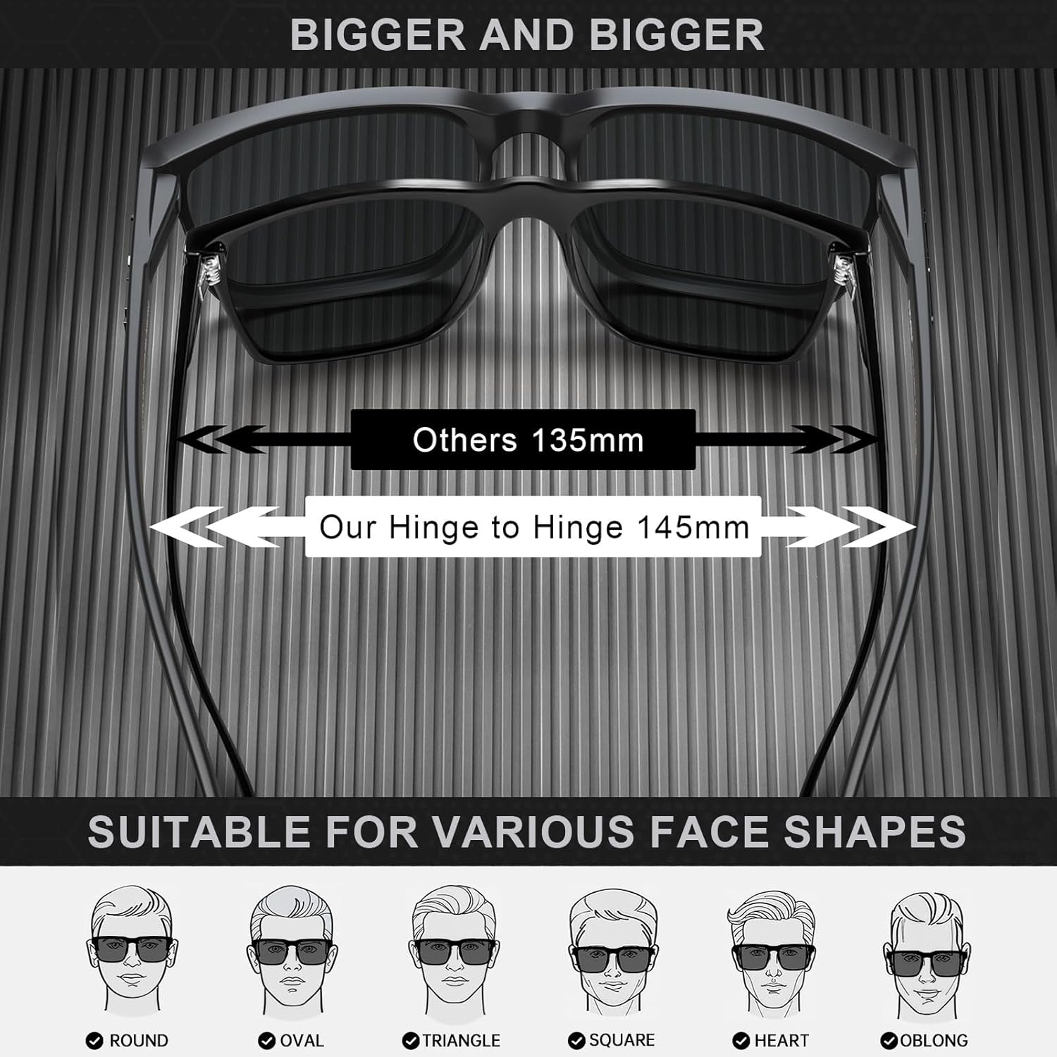 Detalle 2 de STGATN Große Köpfe XL Sonnenbrille Herren – Polarisiert, UV400, TR90, 155 mm