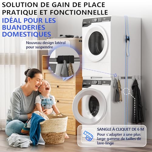 Detalle de JHCHU Slimline Kit d'empilage pour Lave-Linge et sèche-Linge – Cadre Universel Ultra Fin, 45–68 cm