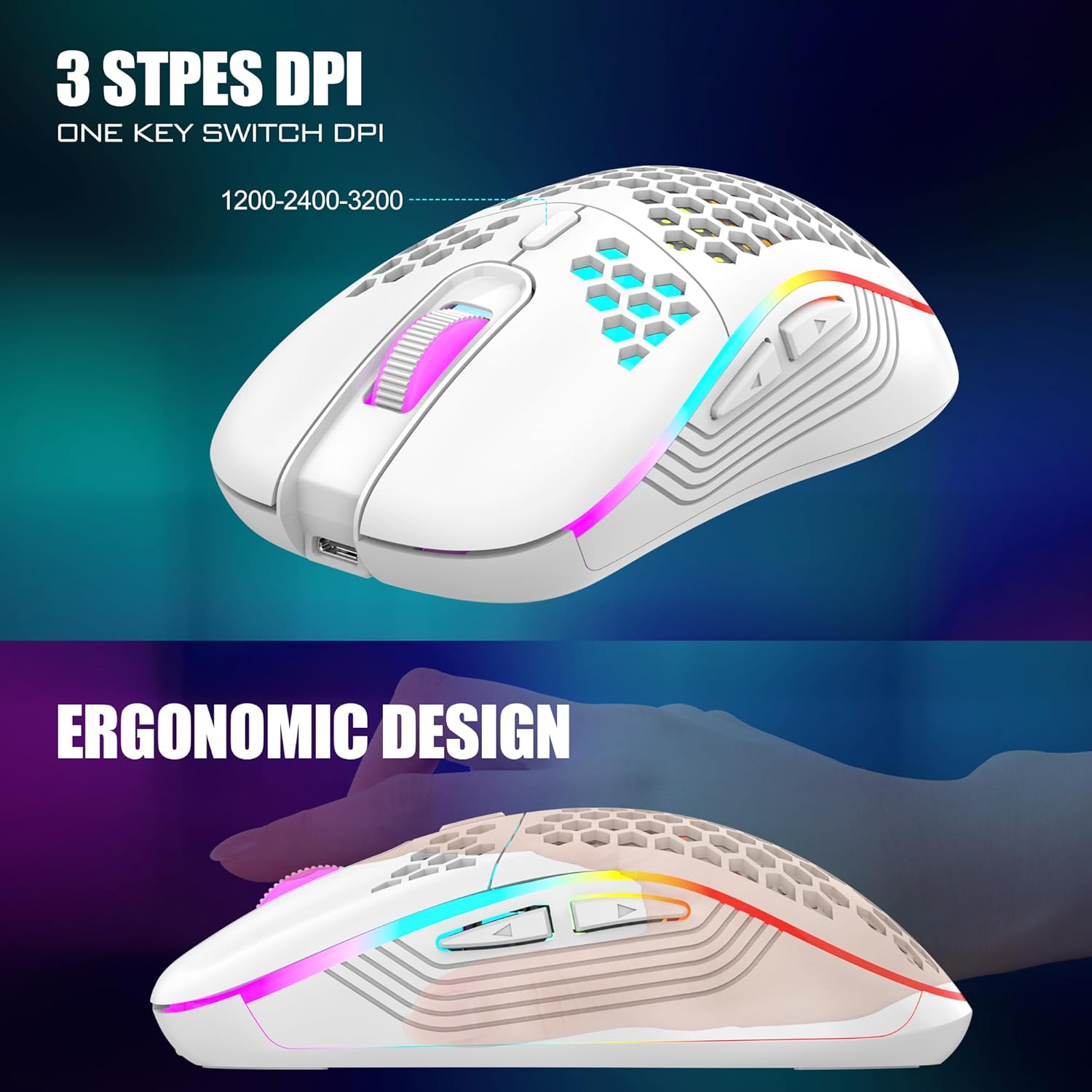 Thumbnail 6 de RedThunder 60% Wireless Gaming Keyboard and Mouse Combo (2.4G) with Rechargeable Battery, White