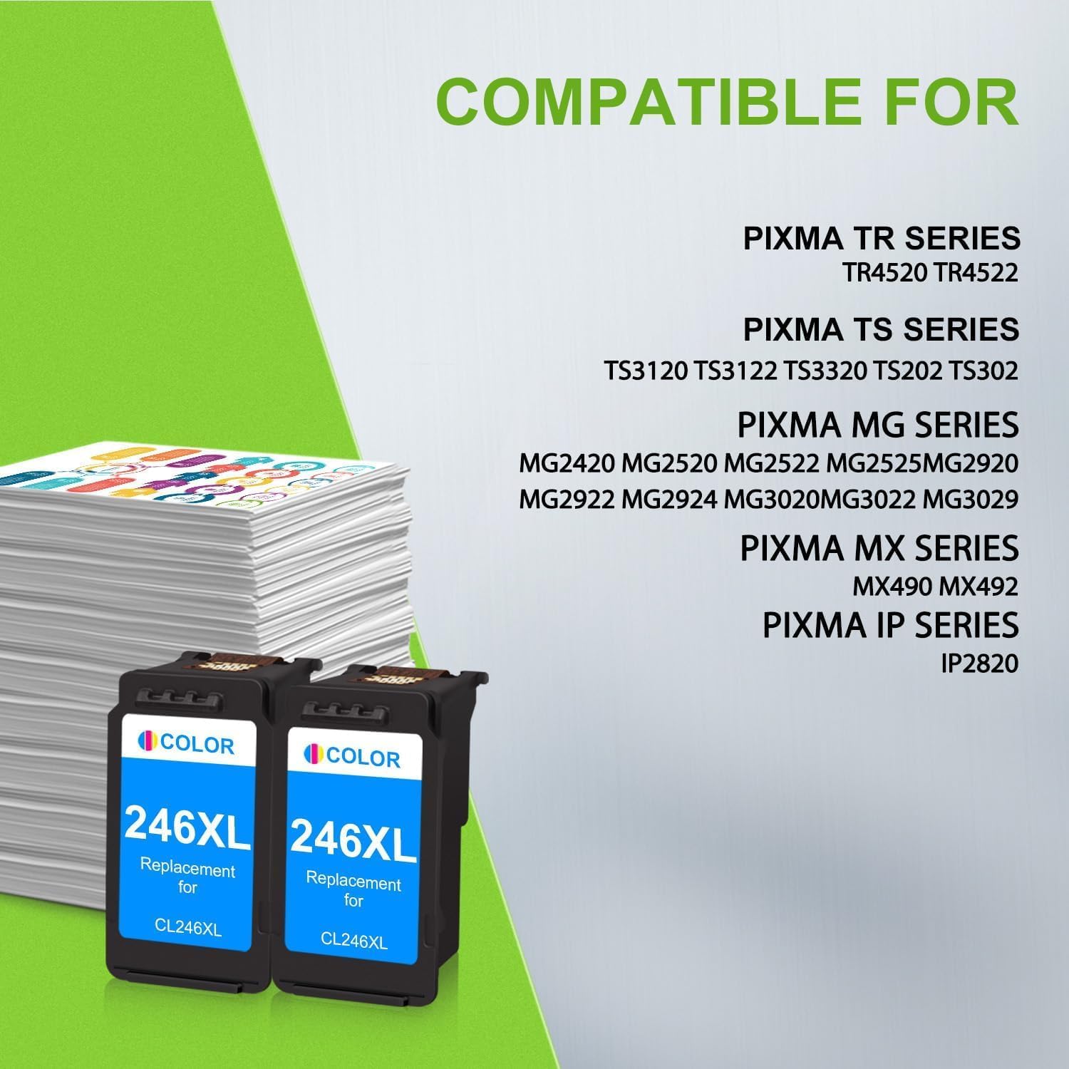 Detalle 2 de OULADUN 246XL Color Ink Cartridge, Remanufactured 2-Pack for Canon PIXMA