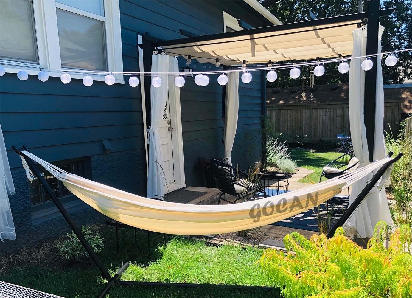 Detalle de GOCAN Brazilian Double Hammock for 2, Extra Large canvas cotton (Beige) – 220x150cm, 330cm total length, up to 300kg