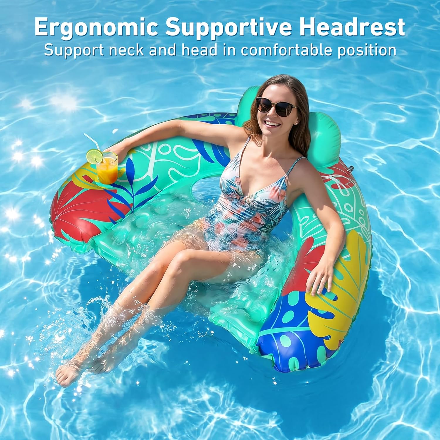 Detalle de SEETOHOME 3-Pack Inflatable Pool Float Chairs with Cup Holders – Adults