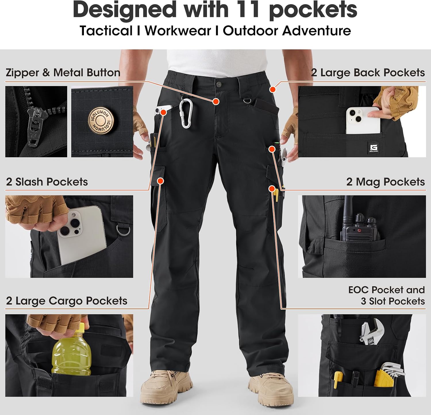 Detalle de IGOLUMON Mens Work Trousers Cargo Stretch