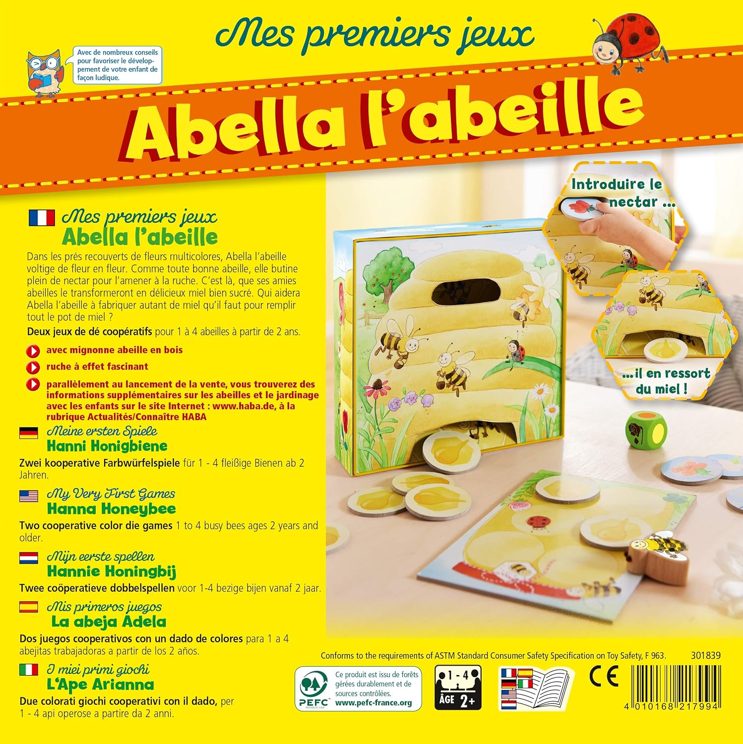 Detalle de HABA Mes Premiers Jeux – Abella l'abeille, jeu coopératif pour enfants (1–4 joueurs, dès 2 ans)